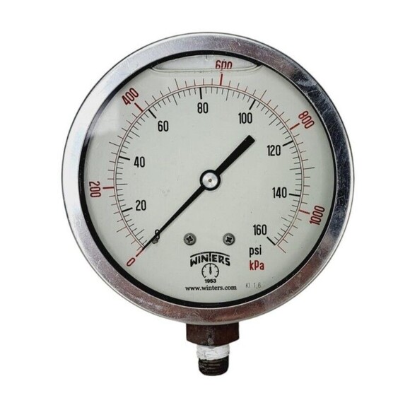 Winters Pressure Gauge 0-160 PSI & 0-1100 kPa Steel 4 1/4" Diameter Italy - Picture 1 of 6